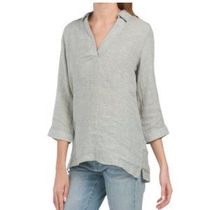 TAHARI Linen 3/4 Sleeve Collared Popover Tunic Style#: 4000152872 (Size: Med)